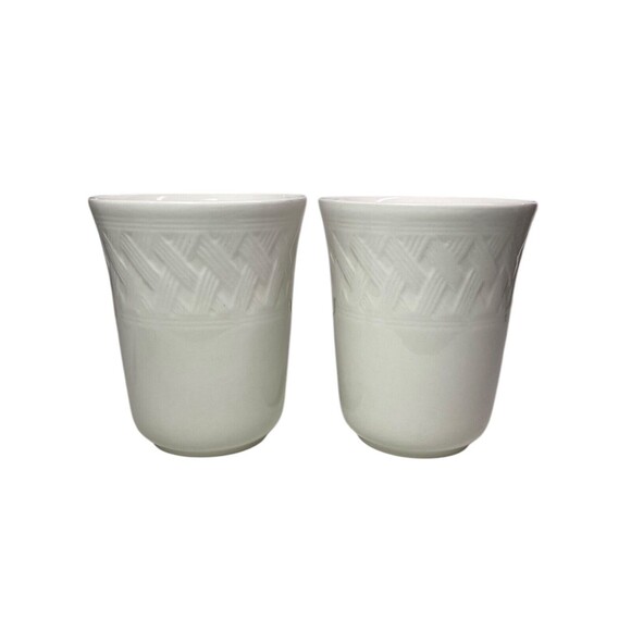 Martha Stewart FRENCH CUPBOARD Coffee Tea Mugs Cups Basketweave Set Of 2 - Picture 5 of 8